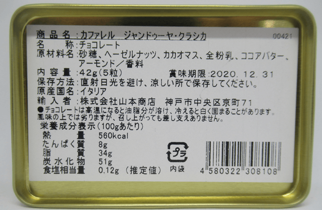 ジャンドゥーヤ・クラシカの原材料 ジャンドゥーヤ・クラシカの原材料